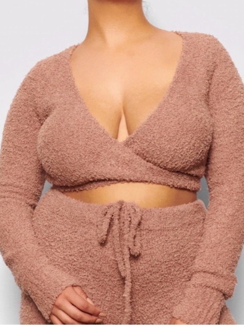 SKIMS Cozy Wrap Crop Top in Mauve/Taupe